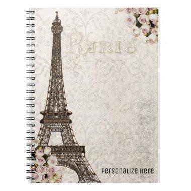 Chic Paris Eiffel Tower & Roses Elegant Custom Notebook