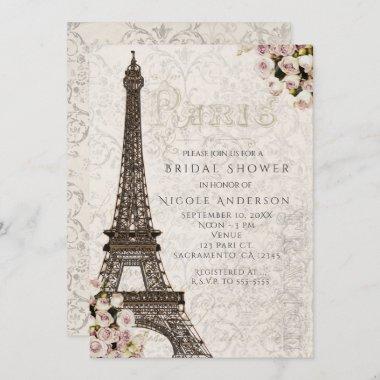 Chic Paris Eiffel Tower & Roses Elegant Invitations
