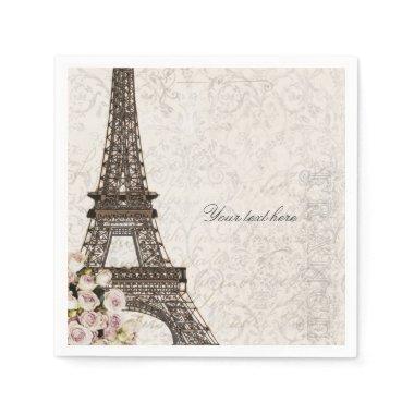 Chic Paris Eiffel Tower & Roses Elegant Party Paper Napkins