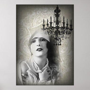 Chic Paris Vintage Chandelier great gatsby girl Poster