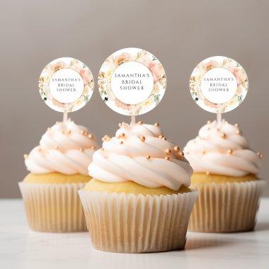 Chic Peach, Cream and Blush Floral Cupcake Topper Classic Round Sticker