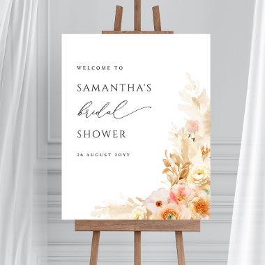 Chic Peach Cream Floral Bridal Shower Welcome Sign