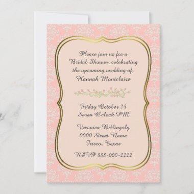 Chic Peach Damask Bridal Shower Invitations