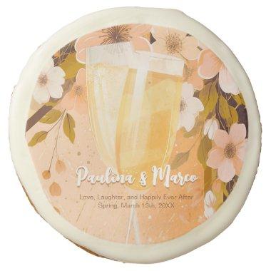 Chic Peach Floral Champagne  Party Sugar Cookie
