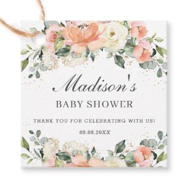 Chic Peach Ivory Pink Floral Baby Shower Thank You Favor Tags