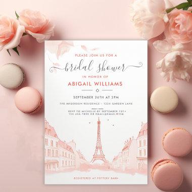 Chic Peach Pink Photo Eiffel Tower Bridal Shower Invitations