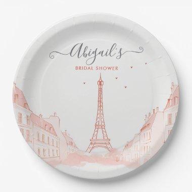 Chic Peach Pink Photo Eiffel Tower  Paper Plates
