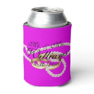 Chic Pearl & Rings Wedding Mr. Mrs. Wedding Favor Can Cooler