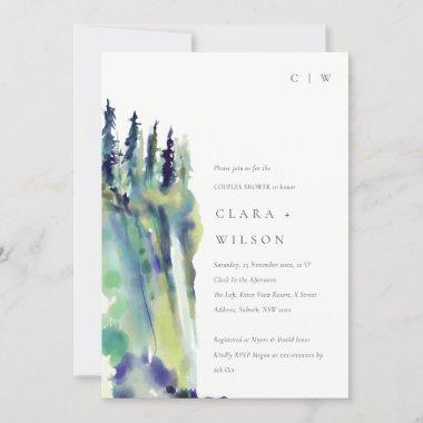 Chic Pine Tree Mountain Landscape Couples Shower Invitations