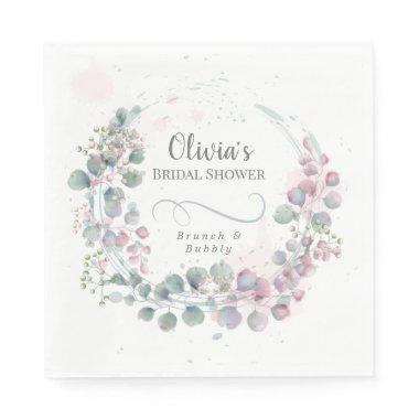 Chic Pink and Green Watercolor Eucalyptus Napkins