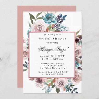 Chic Pink and Teal Peony Bridal Shower Invitations