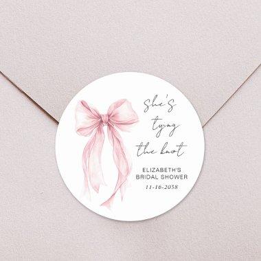 Chic Pink Bow Watercolor  Classic Round Sticker