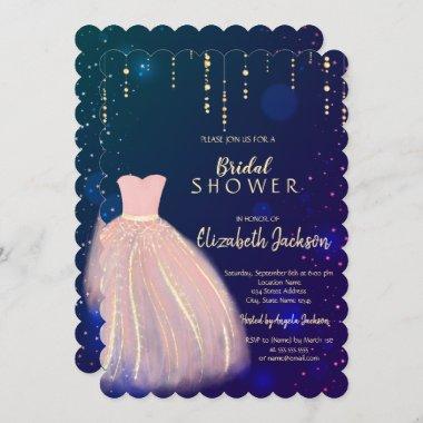 Chic Pink Dress,Blue Bridal Shower  Invitations