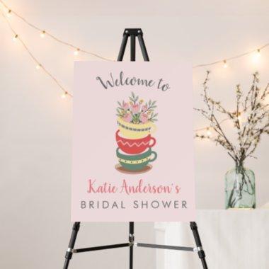Chic Pink Floral Bridal Shower Tea Cup Welcome Foam Board