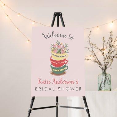 Chic Pink Floral  Tea Cup Welcome Foam Board
