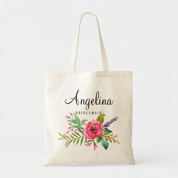 Chic Pink Floral Bridesmaid Personalized Tote Bag