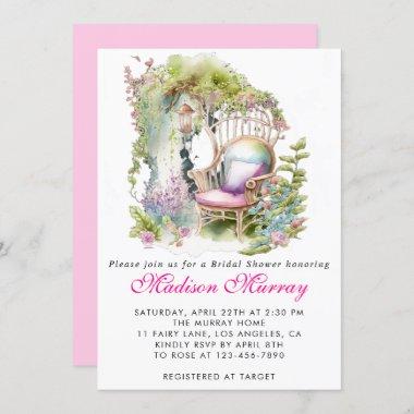 Chic Pink Floral Flower Garden Chair Bridal Shower Invitations