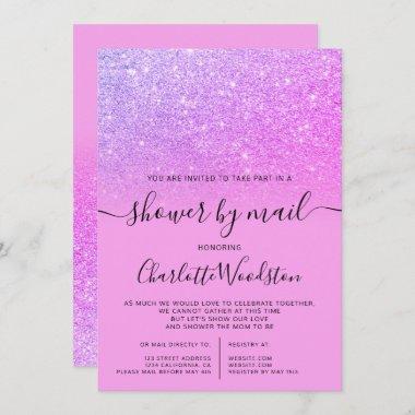Chic pink glitter purple cancelled shower by mail Invitations