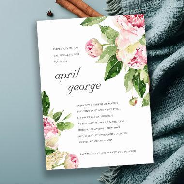 CHIC PINK GREEN PEONY FLORAL BRIDAL SHOWER INVITE