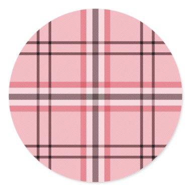 Chic Pink & Grey Plaid Fashion Pattern Party Classic Round Sticker