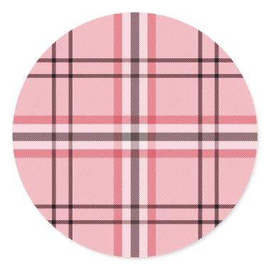 Chic Pink & Grey Plaid Fashion Pattern Party Classic Round Sticker