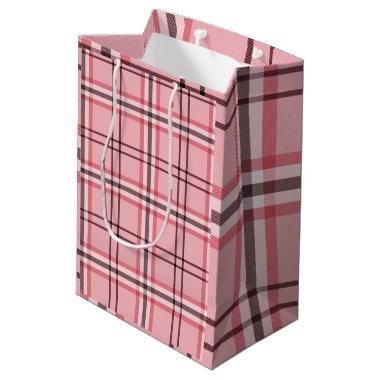 Chic Pink & Grey Plaid Fashion Pattern Party Medium Gift Bag