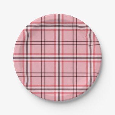 Chic Pink & Grey Plaid Fashion Pattern Party Paper Plates