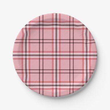 Chic Pink & Grey Plaid Fashion Pattern Party Paper Plates