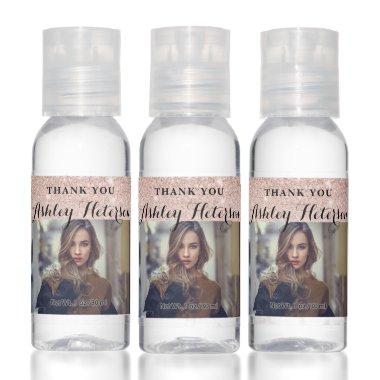 Chic pink rose gold glitter ombre photo thank you hand sanitizer