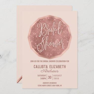 Chic Pink Rose Gold Glitter Polygon Bridal Shower Invitations