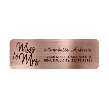 Chic Pink Rose Gold Metal Foil Sparkle Miss to Mrs Label