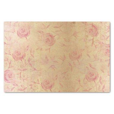 Chic Pink Roses Floral Gold Shimmer Tissue Paper