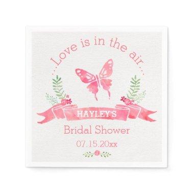 Chic Pink Watercolor Butterfly Girl Bridal Shower Paper Napkins