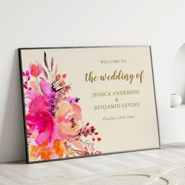 Chic Pink Watercolor Floral Wedding Welcome Sign