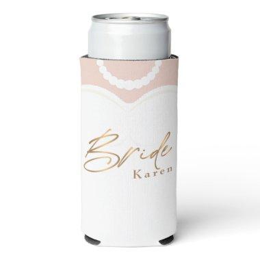 chic Pink white bride bridal party bachelorette S Seltzer Can Cooler