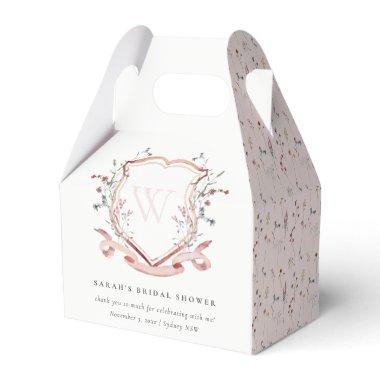 Chic Pink Wildflower Monogram Crest Bridal Shower Favor Boxes