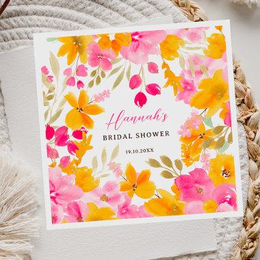 Chic pretty yellow pink floral watercolor bridal napkins