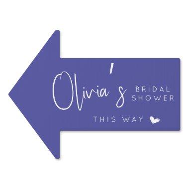 Chic purple bridal shower this way arrow sign