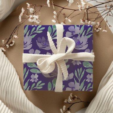 Chic Purple Floral & Foliage Watercolor Pattern Wr Wrapping Paper Sheets