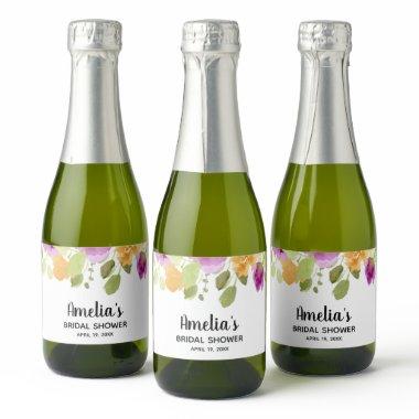 Chic Purple Floral Watercolor Bridal Shower Mini Sparkling Wine Label