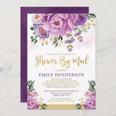 Chic Purple Flower Greenery Bridal Shower By Mail Invitations