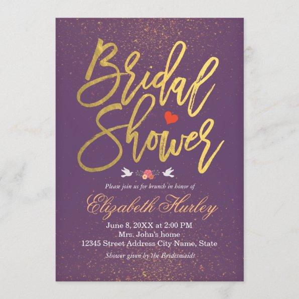 Chic Purple & Gold Glitter Sparkle Bridal Shower Invitations