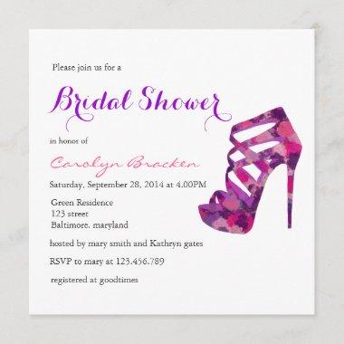 Chic Purple High Heels Bridal Shower Invite