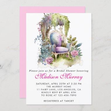 Chic Purple Pink Floral Garden Chair Bridal Shower Invitations