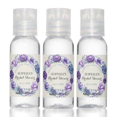 Chic Purple Watercolor Floral Bridal Shower Hand Sanitizer