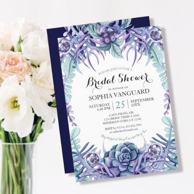 Chic Purple Watercolor Floral Bridal Shower Invitations