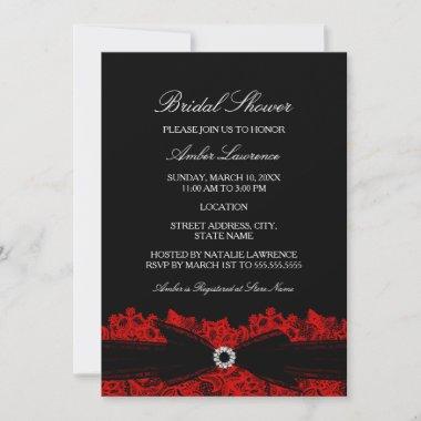 Chic Red Floral Lace Bridal Shower Invitations
