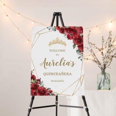 Chic Red Roses Floral Quinceañera Birthday Welcome Foam Board