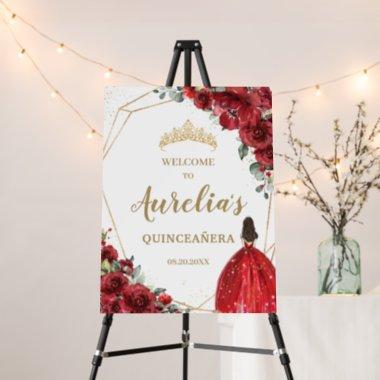 Chic Red Roses Floral Quinceañera Birthday Welcome Foam Board