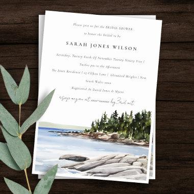 Chic Rocky Pine Mountain Seascape Bridal Shower Invitations